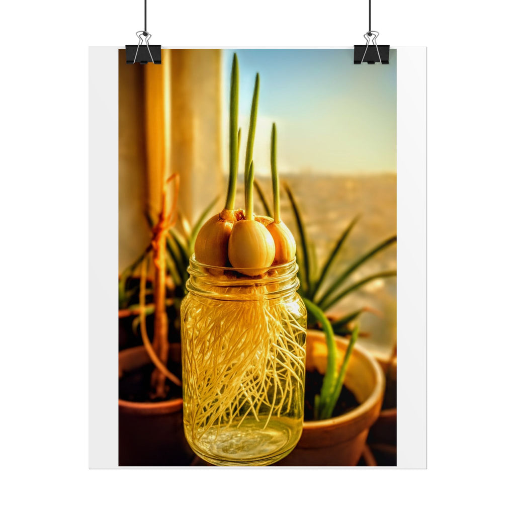 Eco-Friendly Rolled Poster - Garlic Sprout Early Roots | Healthy Lifestyle Symbolism