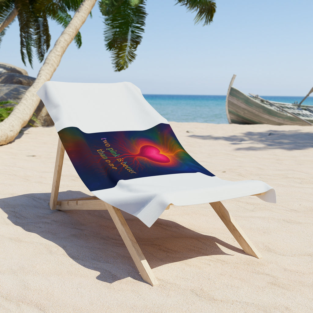 Colorful Heart Beach Towel - "Two Pink is Better Than One"