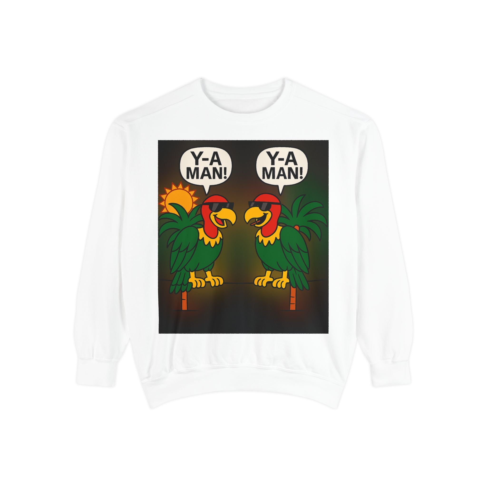 Colorful Parrot Sweatshirt - Y-A MAN! Pullover for Tropical Vibes, Casual Streetwear, Gift for Bird Lovers, Summer Fashion