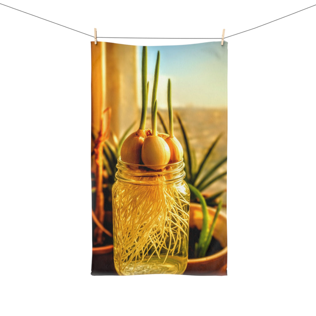 Botanical Hand Towel - Fresh Garlic Bulb Design | Kitchen Decor