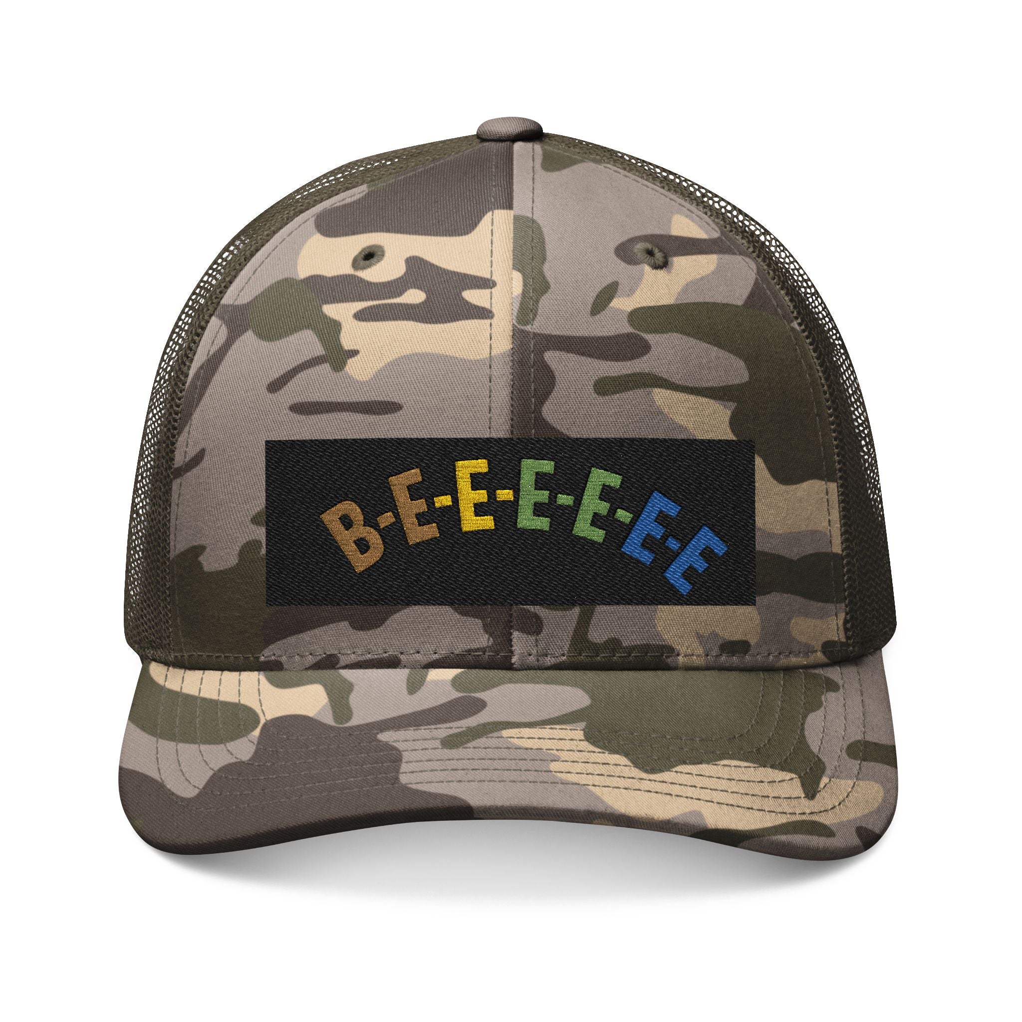Camouflage Trucker Hat with Fun 'BEEEEEE' Embroidery